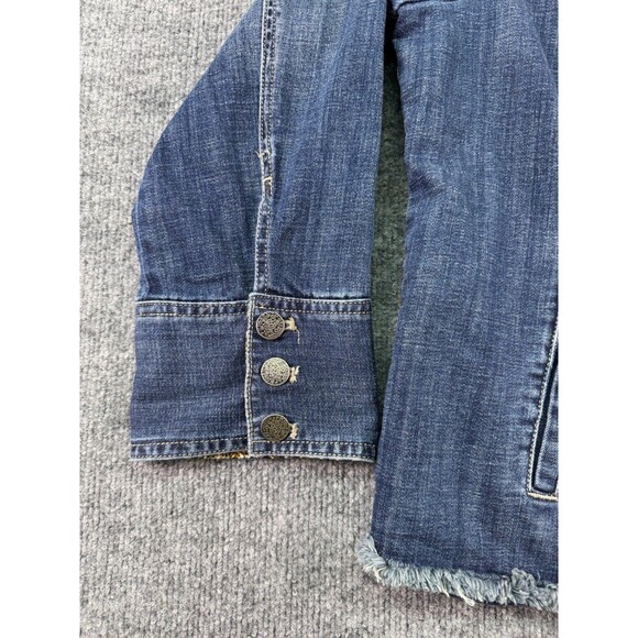 Chico's Removable Fur Collar Denim Jacket Women's Size 4 20/22 Raw Hem Lined - Picture 9 of 16